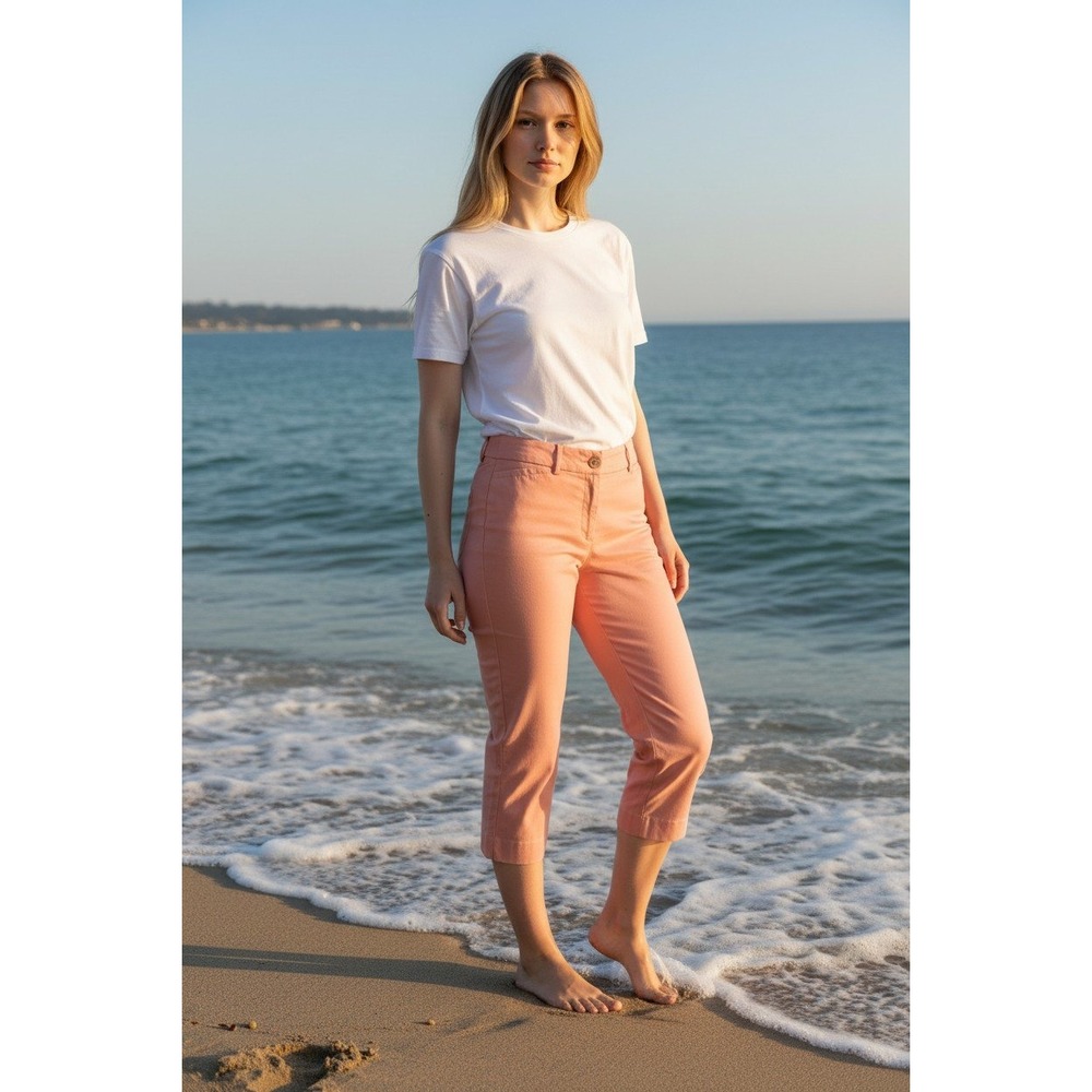 EUC Talbots The Perfect Crop Curvy Pants Coral Pink Petites 4P Summer Trousers